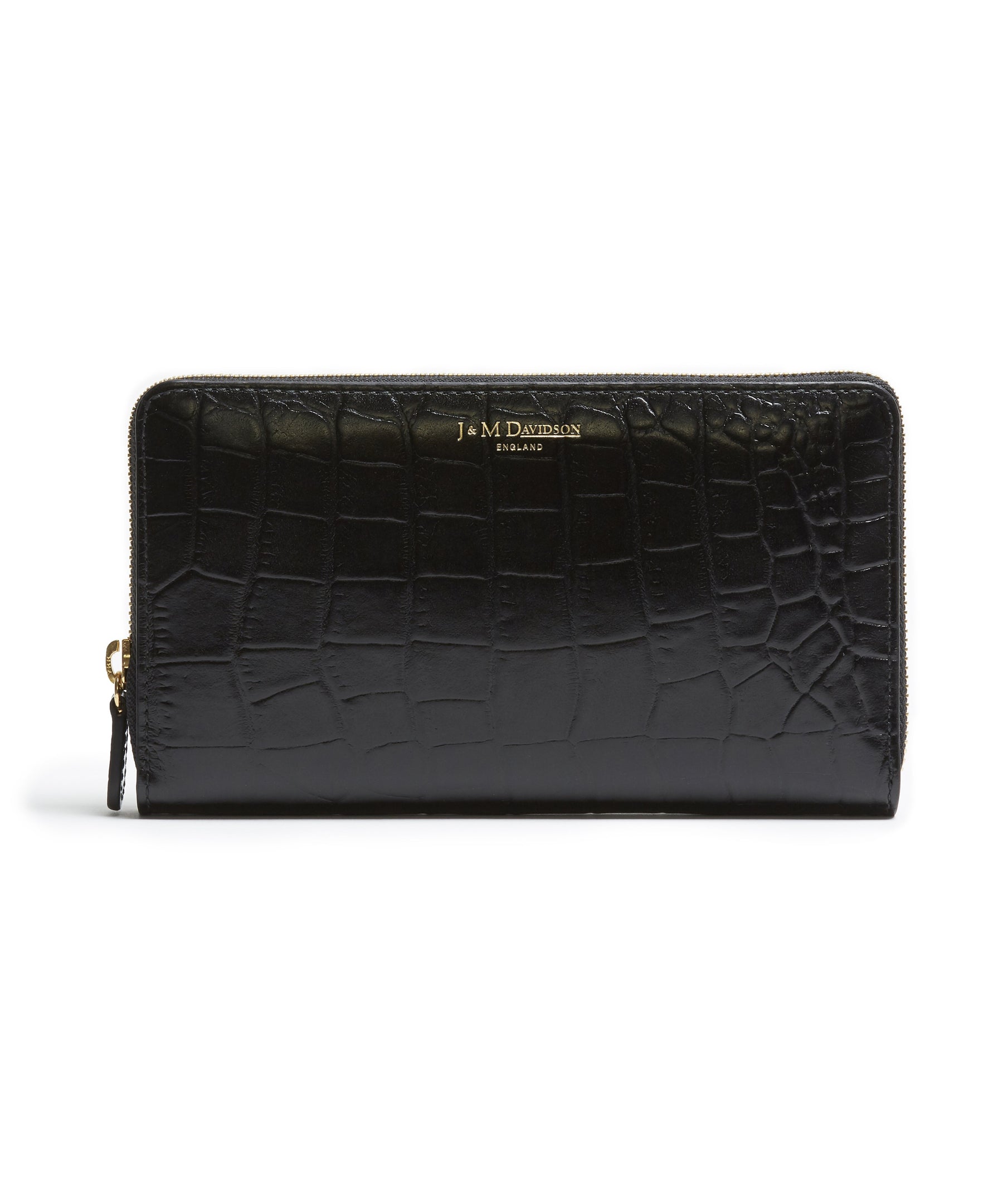 Elongated Moc Croc Zip Wallet (Black) by J&M Davidson