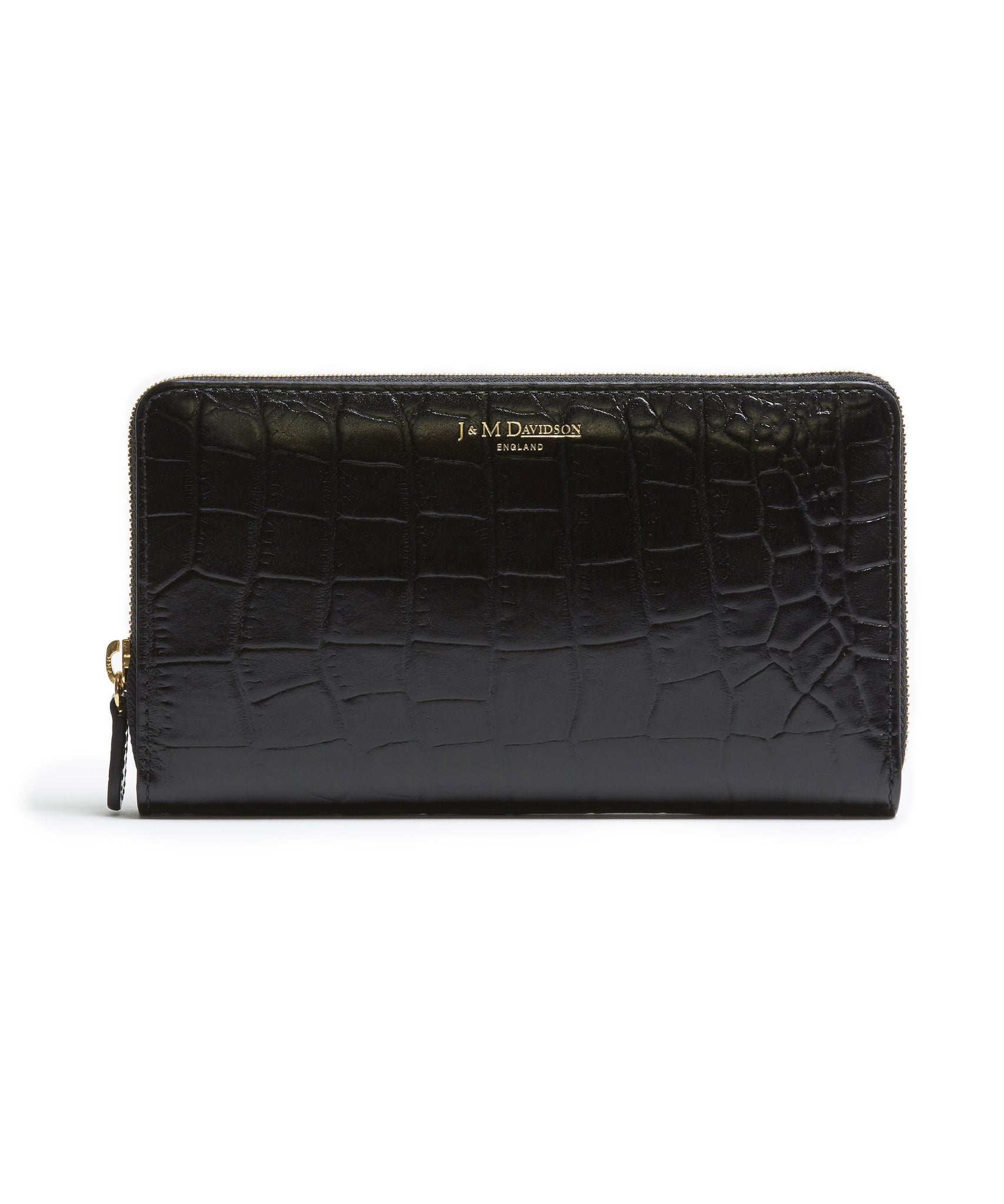 Elongated Moc Croc Zip Wallet (Black) by J&M Davidson