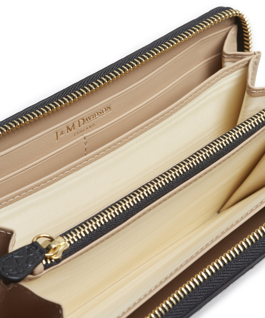 Elongated Moc Croc Zip Wallet (Black) by J&M Davidson