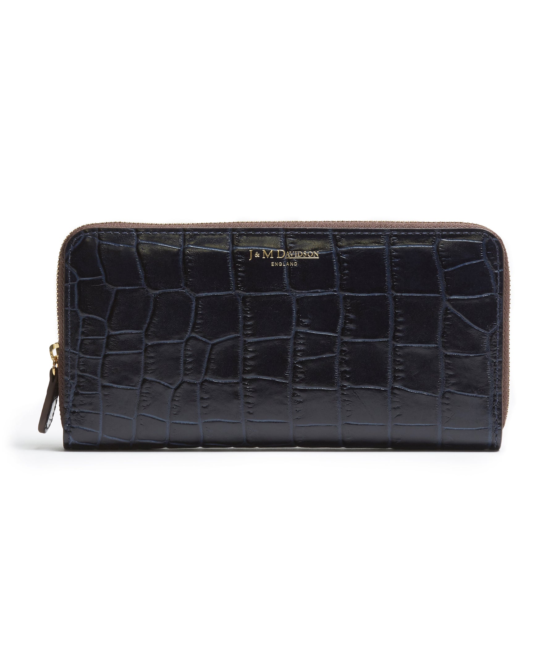 Elongated Moc Croc Zip Wallet (Navy) by J&M Davidson
