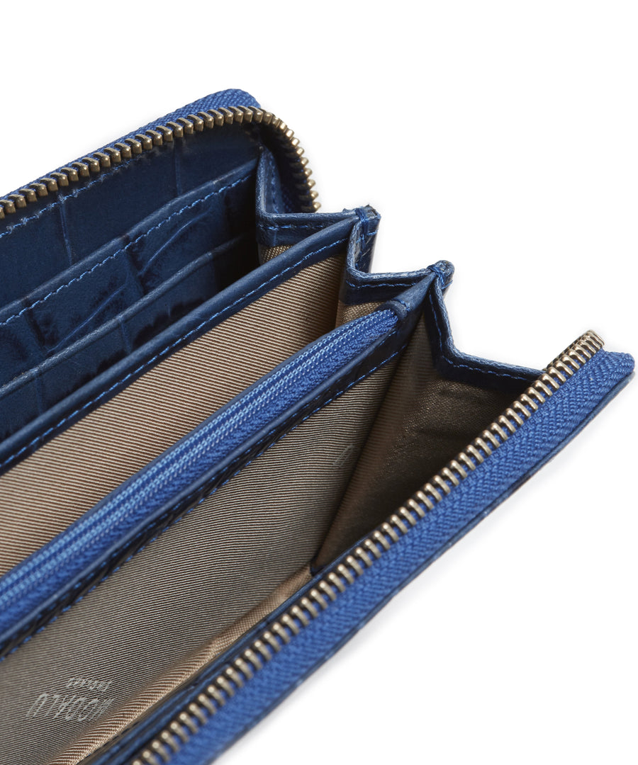 Pippa Croc Zip Around Purse (Denim Blue) by Modalu