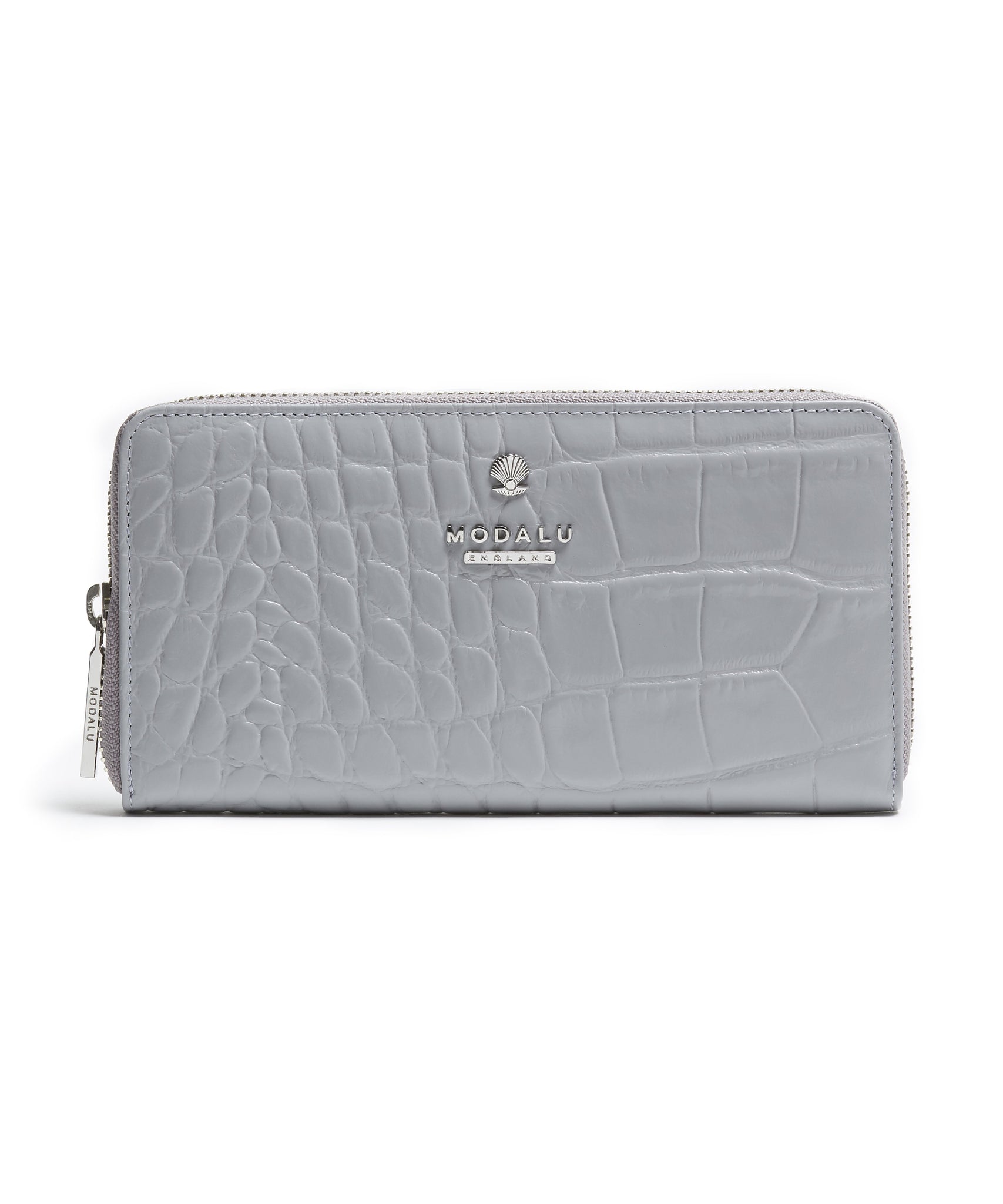Pippa Moc Croc Zip Around Purse (Shark Grey) by Modalu