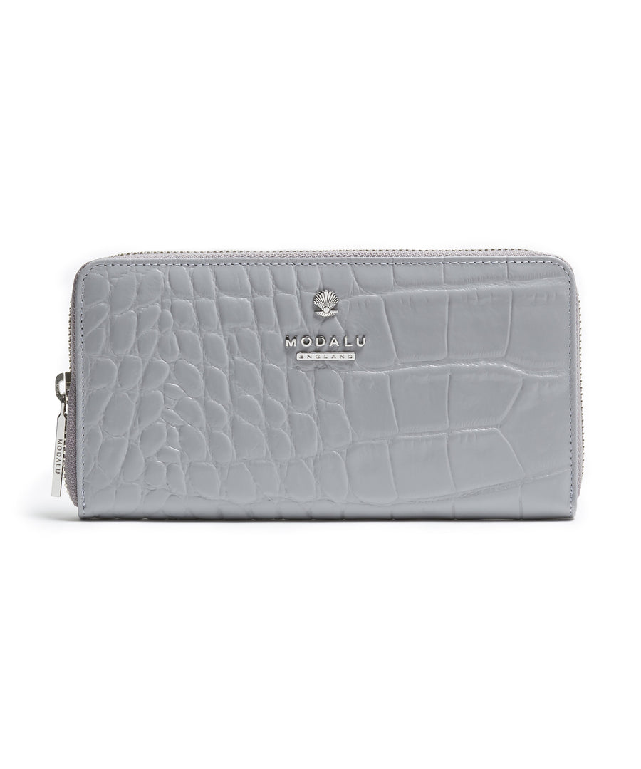 Pippa Moc Croc Zip Around Purse (Shark Grey) by Modalu